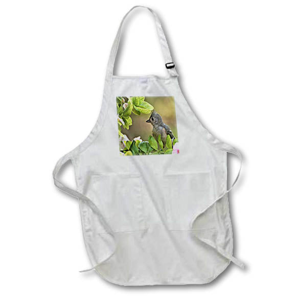 Apron - Image of Photo Of Tufted Tit Mouse Bird On Flowering Tree lens Art by Florene - Flowers And Birds