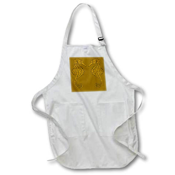 Apron - Symmetrical Seahorses Mirrored Face To Face Ochre Yellow Vector Art - Seahorse