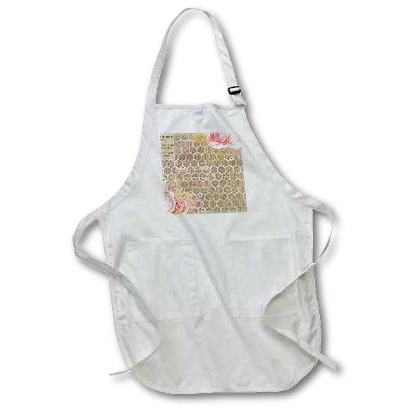 Apron - Newsprint and Image Of Gold Honeycomb Pink Floral Collage Patterns
