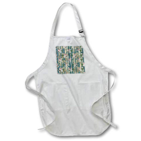 Apron - Pretty Pink Floral On An Image Of Aqua Image Of Wood Pattern Patterns