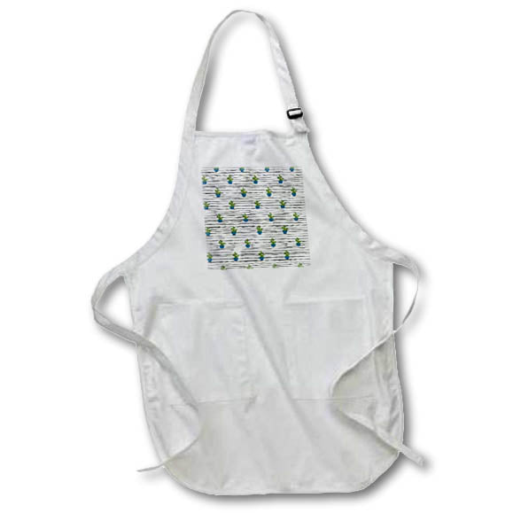Apron - Green and Teal Potted Cactus On Uneven Stripes Pattern Patterns