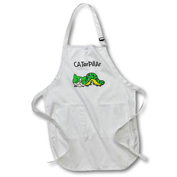 Apron - Funny Green Caterpillar with itty Cat Face Pun Cartoon Funny