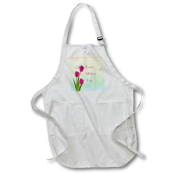 Apron - Image of Fuchsia Tulips With Fuchsia Text On Pastel Gradient lens Art by Florene - Mothers Day