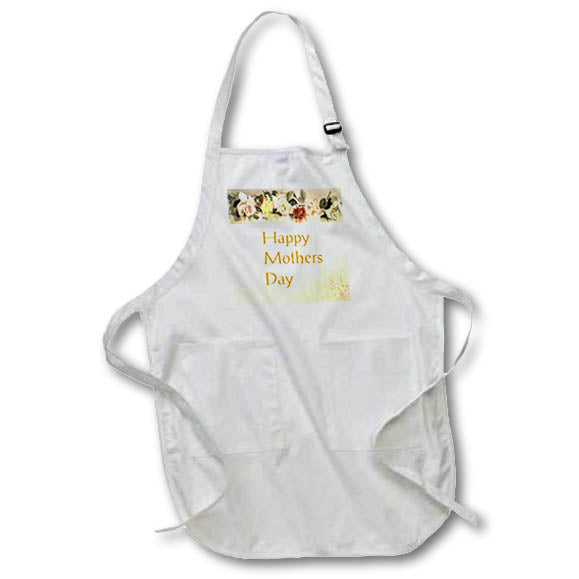 Apron - Image of Row of Victorian Flowers With Gold Victorian Text lens Art by Florene - Mothers Day