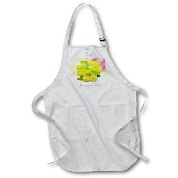 Apron - Image of Lime Orchid Photo Closeup With Text On Painted Background lens Art by Florene - Mothers Day