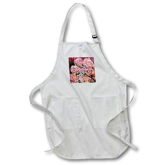 Apron - Image of Victorian Pink Roses Closeup With Mothers Day Words lens Art by Florene - Mothers Day