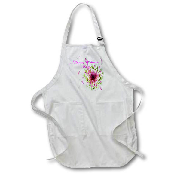 Apron - Image of Photo Of Huge White Gerbera With Fuchsia Center And Text lens Art by Florene - Mothers Day