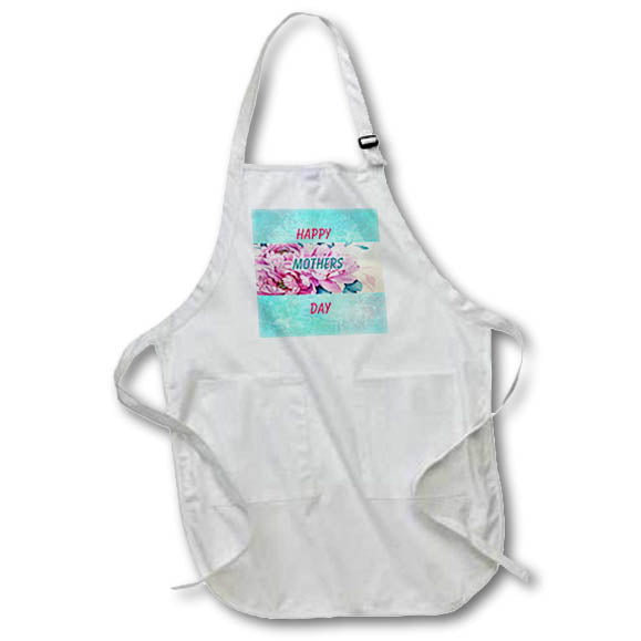 Apron - Image of Band Of Pink Floral On Aqua Watercolor With Words lens Art by Florene - Mothers Day