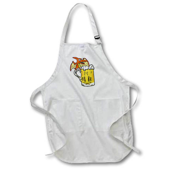 Apron - Funny Cute Orange Pterodactyl Dinosaur Drinking Beer Cartoon Dinosaurs