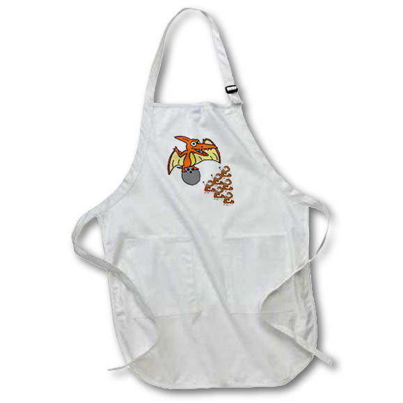 Apron - Funny Cute Orange Pterodactyl Dinosaur Bowling and Cavemen Pins Dinosaurs