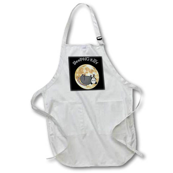 Apron - Funny Cute Possum and Full Moon Sleeping Kitty Pun Opossum Cartoon Animals