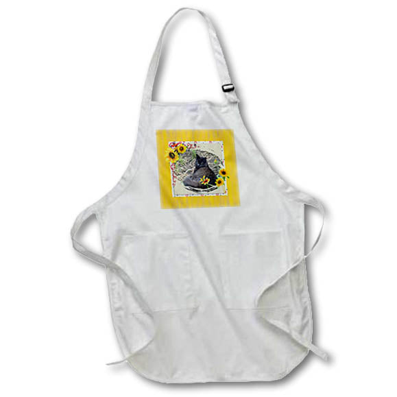 Apron - Black Turkish Angora Cat in Sunflower Frame, Yellow Cat Photography