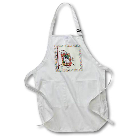 Apron - Image of Black and White Cat in Crazy Colorful Frame, Red Tan Cat Photography