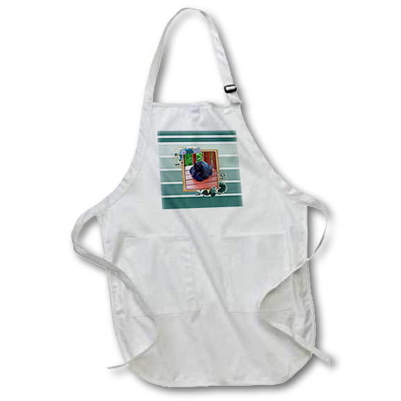 Apron - Image of Black Bombay Cat on Deck, Green Striped Star Flora Frame Cat Photography