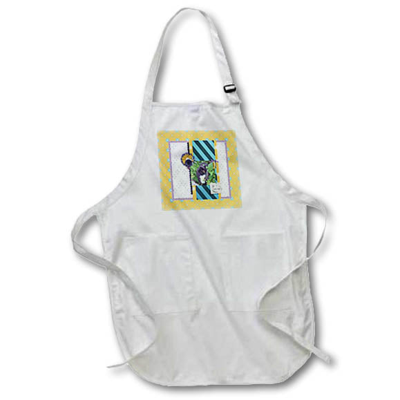 Apron - Image of Tuxedo Cat, Garden, Striped Flora Diamond Frame, Blue, Yellow Cat Photography