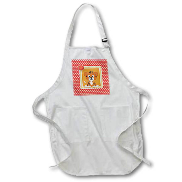 Apron - Image of Adorable Tiger, Sign in Chinese, Paw Print, Orange, Yellow Chinese New Year Design