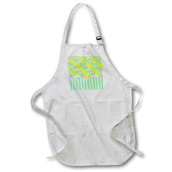 Apron - Image of Lemon and Roses, Ribbon with Lemon Slice, Yellow, Pink Green In the Kitchen Design