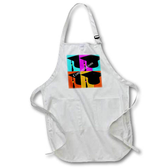Apron - Image of Four Black Caps On Aqua Orange Gold And Fuchsia lens Art by Florene - Graduation New Style