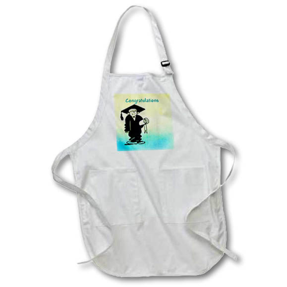Apron - Image of Funny Graduate In Too Big Gown On Aqua Gradient lens Art by Florene - Graduation New Style