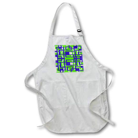 Apron - Rectangles Blue White Geo Abstract On Lime Green Digital Art - Symmetrical Pattern