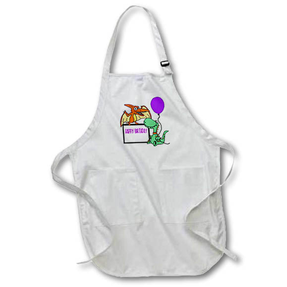 Apron - Funny Cute Pterodactyl and T-rex Dinosaur Happy Birthday Cartoon Dinosaurs