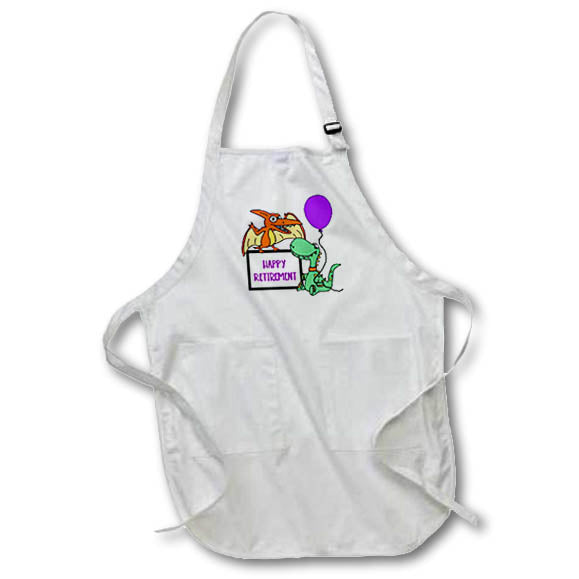 Apron - Funny Cute Pterodactyl and T-rex Dinosaur Happy Retirement Cartoon Dinosaurs