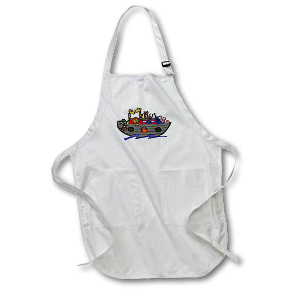 Apron - Funny Cute Noahs Ark with Giraffes Elephants Flamingos Lion Cartoon Animals