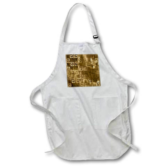 White Apron with Pockets - Stylish Greek Key Cooking Apron