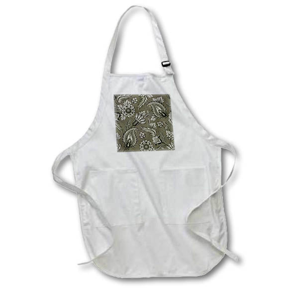 Apron - Dark Green and White Ornamental Flower Pattern Patterns