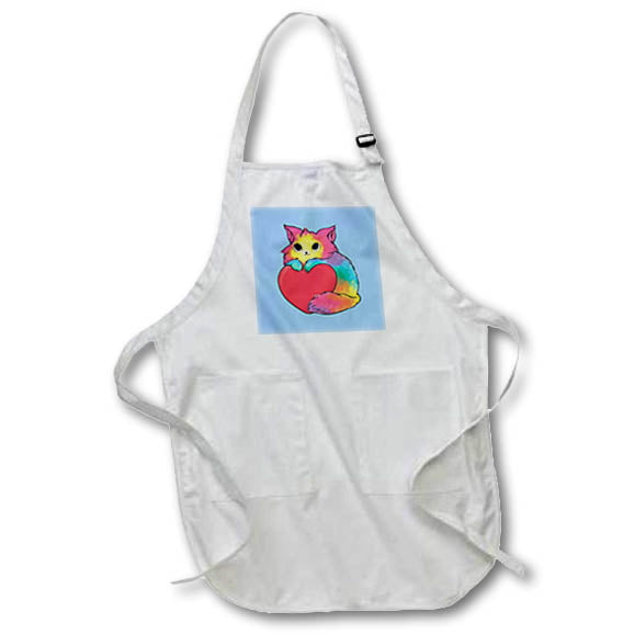 Apron - Rainbow Heart Cat on Blue Cats