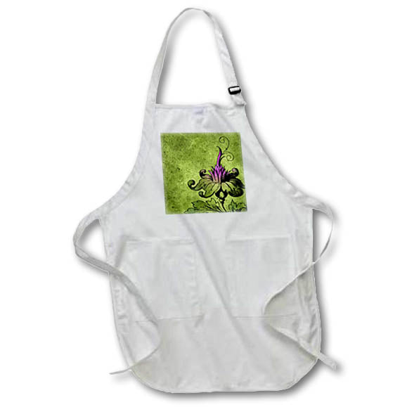 Apron - Vintage Purple Flower on Green Digital Art