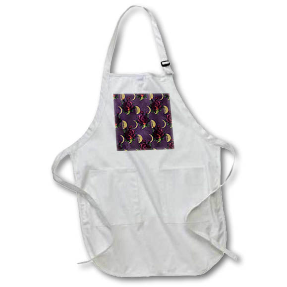 Apron - Purple Vintage Flowers and Gold Moons Digital Art