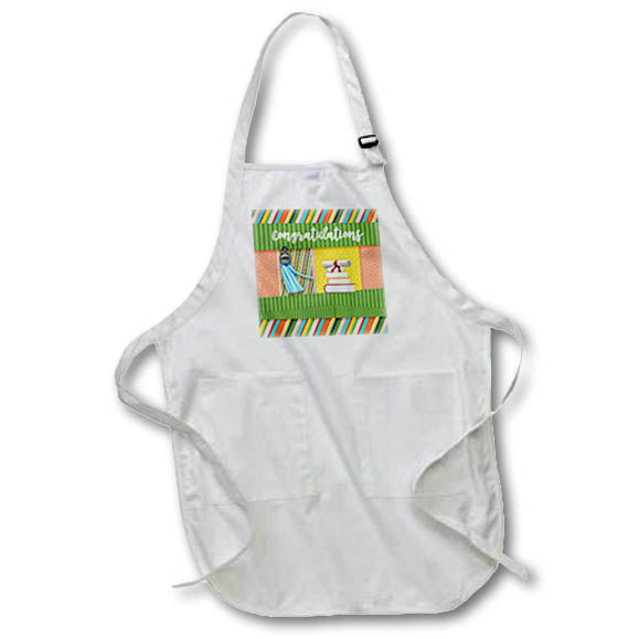 Apron - Image of Congratulation, Tassel, Books, Diploma, Stripes, Green Graduation Design