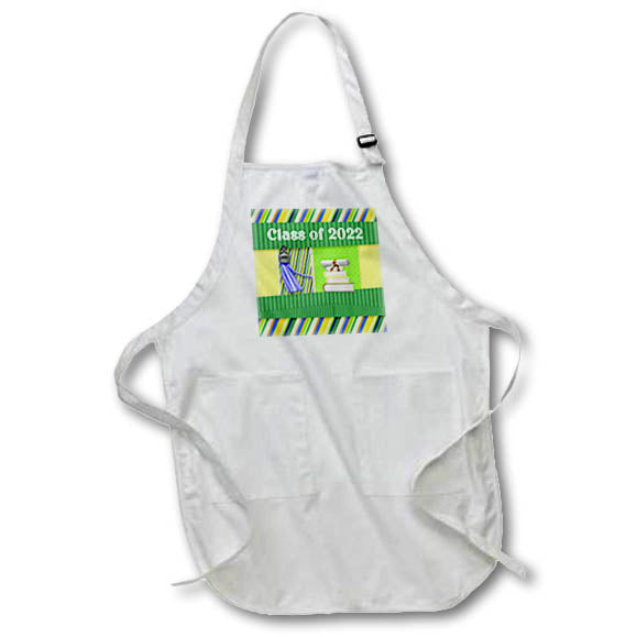 Apron - Image of Class of 2022,Tassel,Book,Diploma,Stripes, Puple, Green Graduation Design