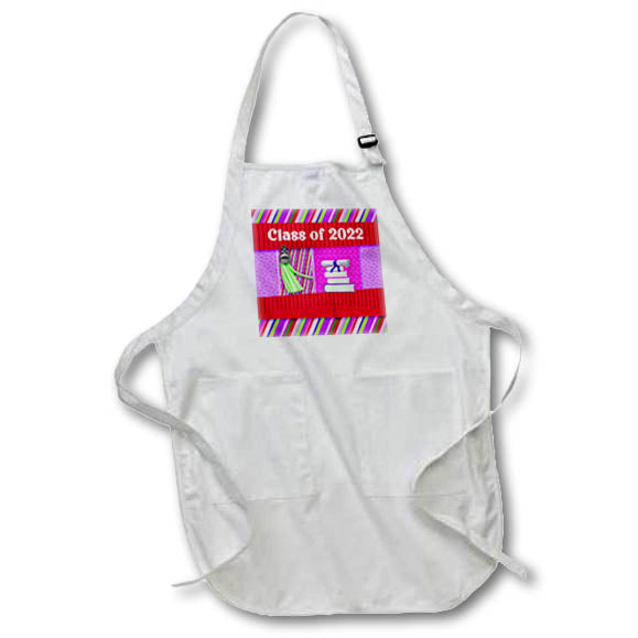 Apron - Image of Class of 2022, Tassel, Books, Diploma, Stripes, Red Graduation Design