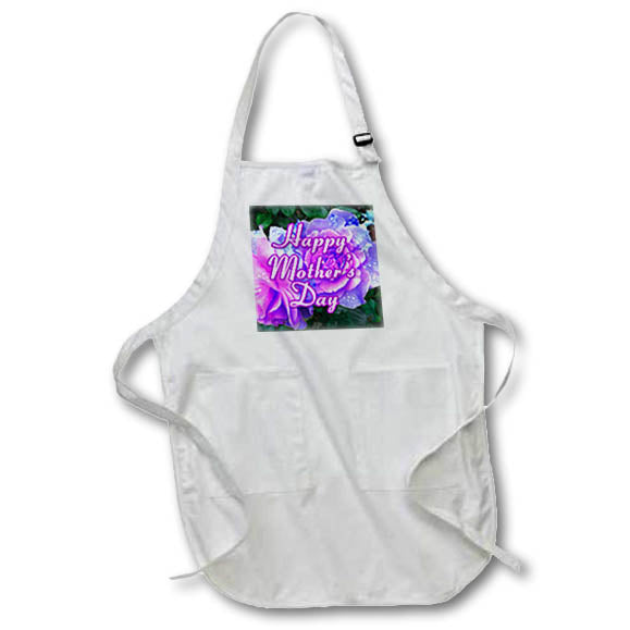 Apron - Image of Words Happy Mothers Day with Purple Flowers – Mothers Day