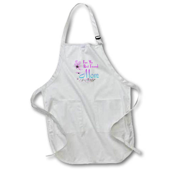 Apron - Image of Words For My Best Friend Mom with Blue Pink Flowers – Mothers Day