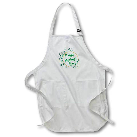 Apron - Image of Words Happy Mothers Day with Green Foliage Wreath – Mothers Day