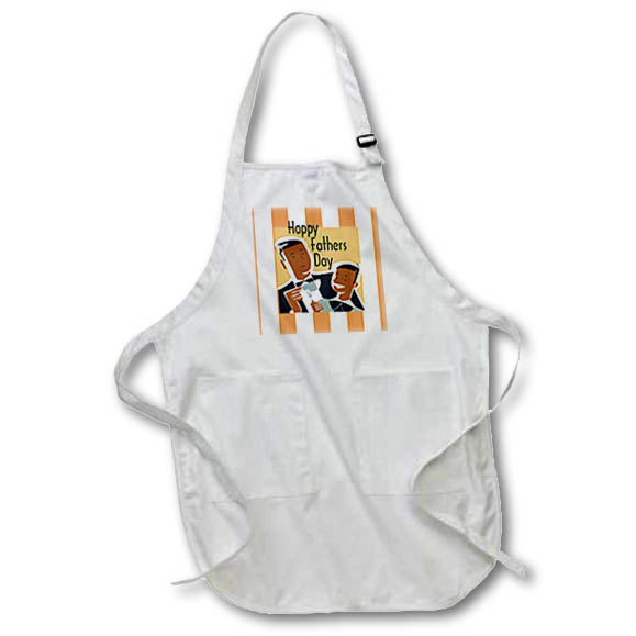 Apron - Image of African American Dad With Son And Text On Tan Wide Stripes lens Art by Florene - Happy Fathers Day