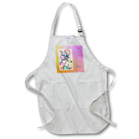 Apron - Image of Cartoon kids On Colorful Gradient Say Best Dad lens Art by Florene - Happy Fathers Day
