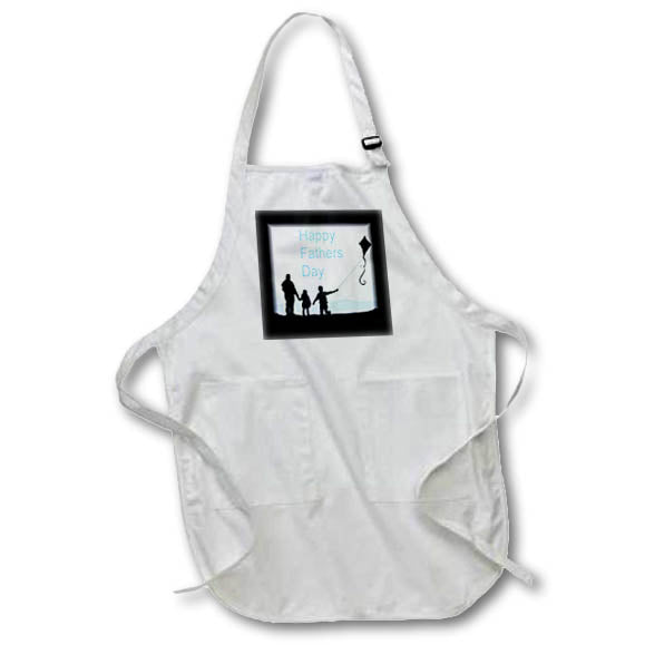 Apron - Image of Silhouette Of Dad With Children Fly kite With Text lens Art by Florene - Happy Fathers Day