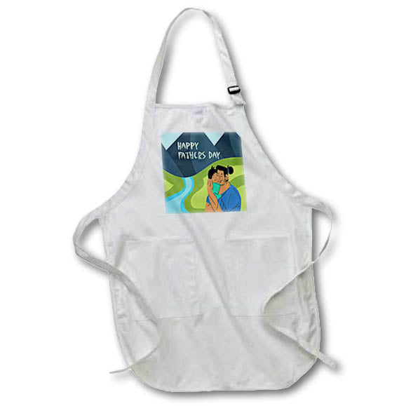 Apron - Image of Asian Dad Hugs Child Against Mountain Background With Text lens Art by Florene - Happy Fathers Day