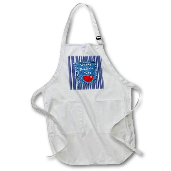 Apron - Image of Happy Fathers Day On Jean Pocket With Heart And Blue Stripes lens Art by Florene - Happy Fathers Day