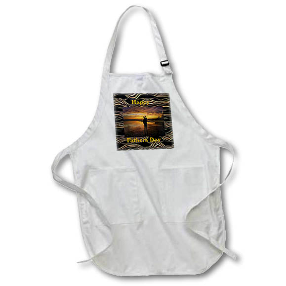 Apron - Image of Pretty Sunset With Dad Holding Child On Black Gold Painting lens Art by Florene - Happy Fathers Day