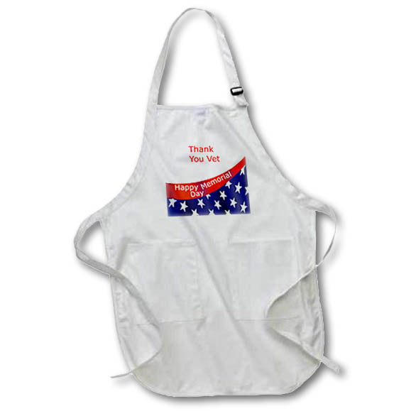 Apron - Image of Thank You Vet Words With Partial Flag And Memorial Day lens Art by Florene - Memorial Day