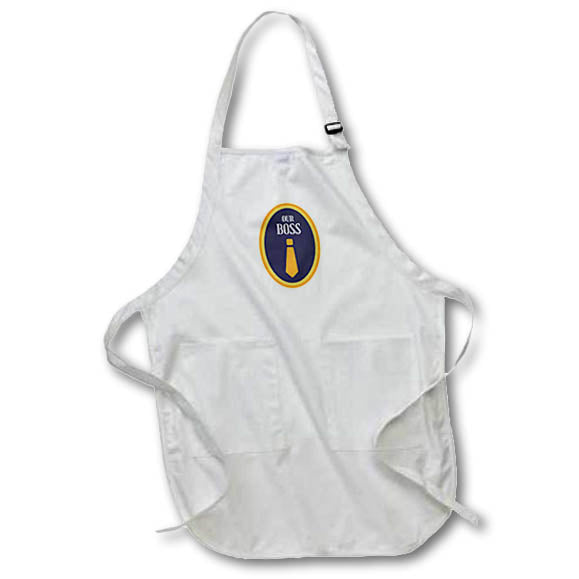 Apron - Simple Greetings for Fathers Day with a Text of Our Boss 3dRose-Fathers Day Greetings