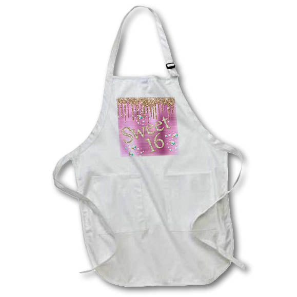 Apron - Sweet 16 With An Image Of Diamonds and Image Of Gold Glitter Drip Birthdays