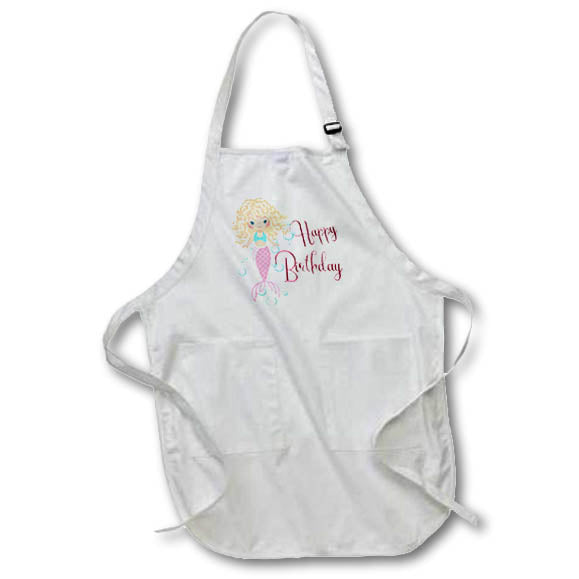 Apron - Happy Birthday With A Cute Blonde Mermaid In Pink Birthdays