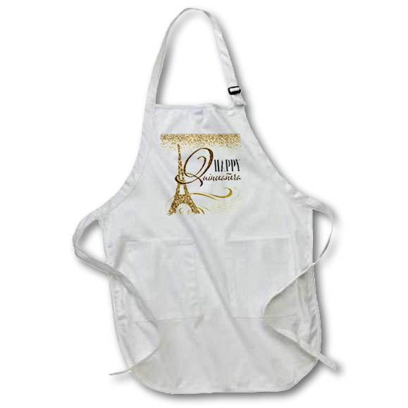 Apron - Happy Quinceanera With An Image Of Gold Eiffel Tower Birthdays