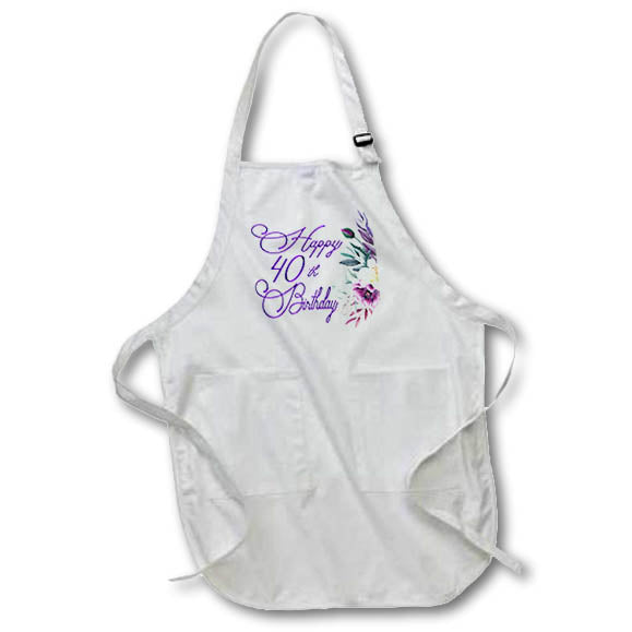 Apron - Happy 40th Birthday In Purple With Purple Flowers Birthdays